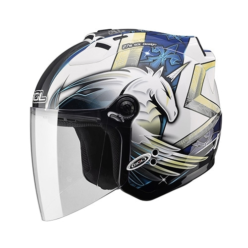 [바이크팩토리] SOL 27S UNICORN3 화이트-블루 LED 오픈페이스 헬멧 (사이즈 선택 가능)